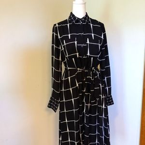 WHO WHAT WEAR Black/White Pattern Button-Up Dress